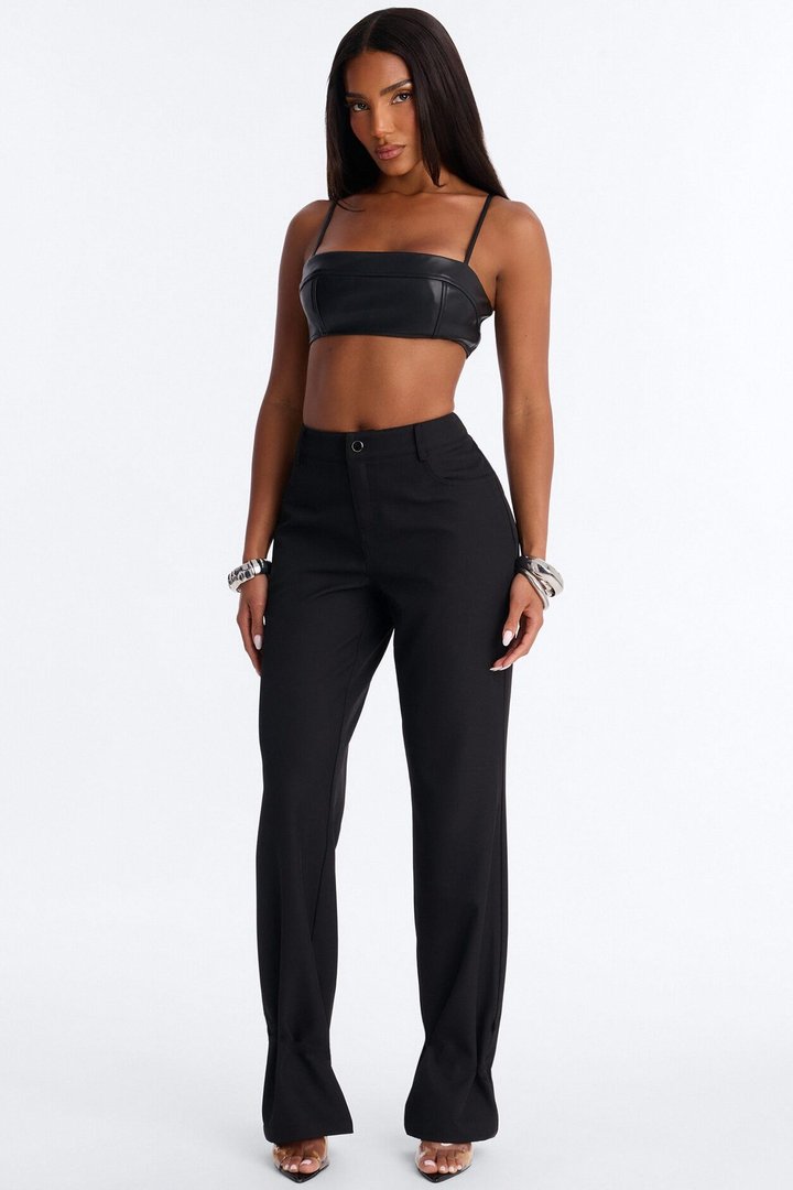Guiliana Metal Cuffed Straight Leg Trouser - Black