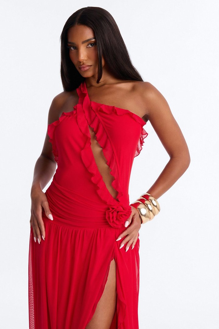 If Looks Could Kill Mesh Maxi Dress - Red