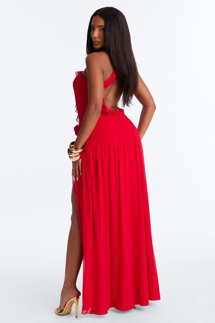 If Looks Could Kill Mesh Maxi Dress - Red