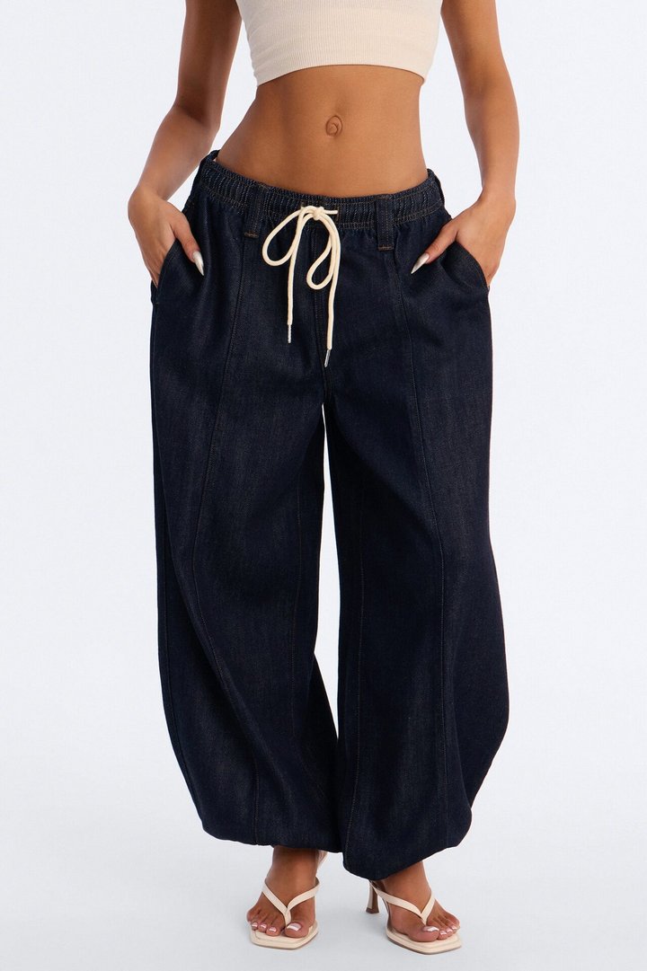 Crystal Cove Tie Waist Jeans - Dark Wash