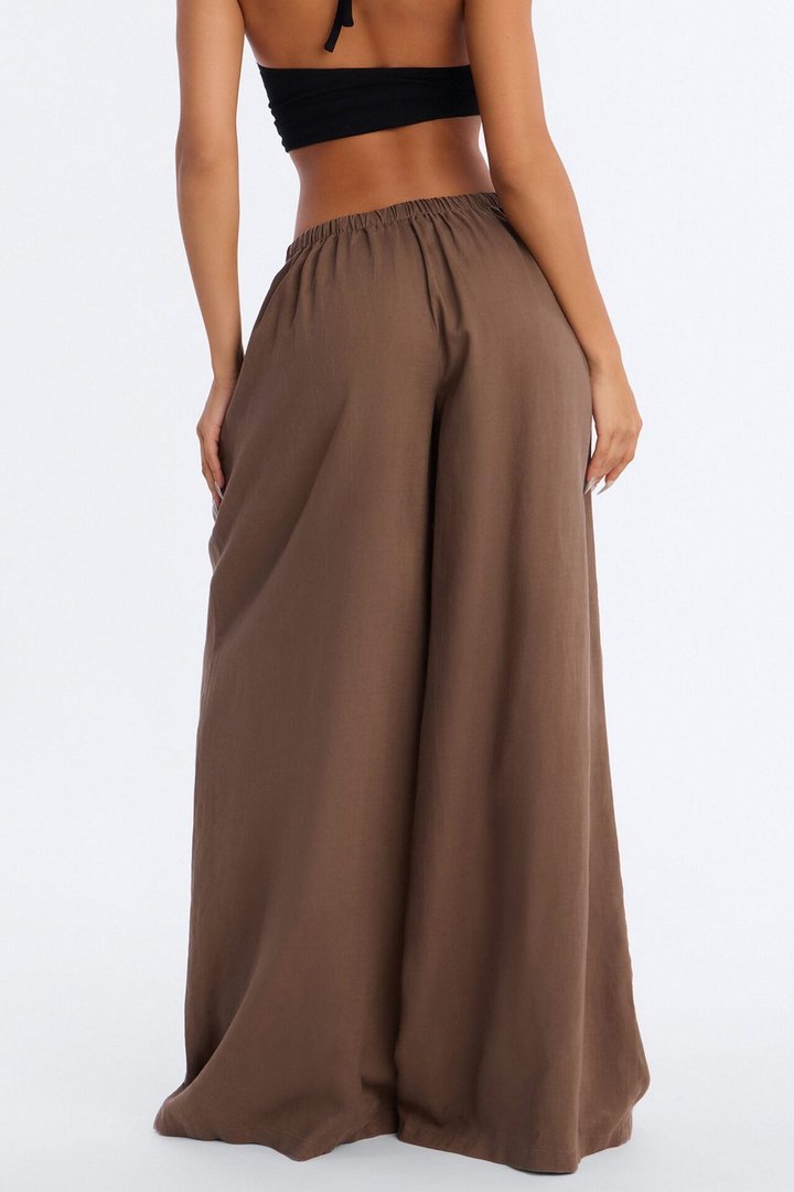 Heat Wave Linen Wide Leg Drawstring Pant - Caffe