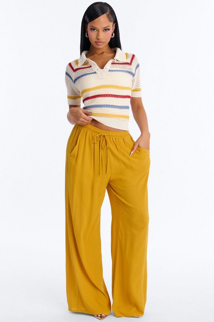 Clear Skies Crochet Polo Top - Natural/Combo