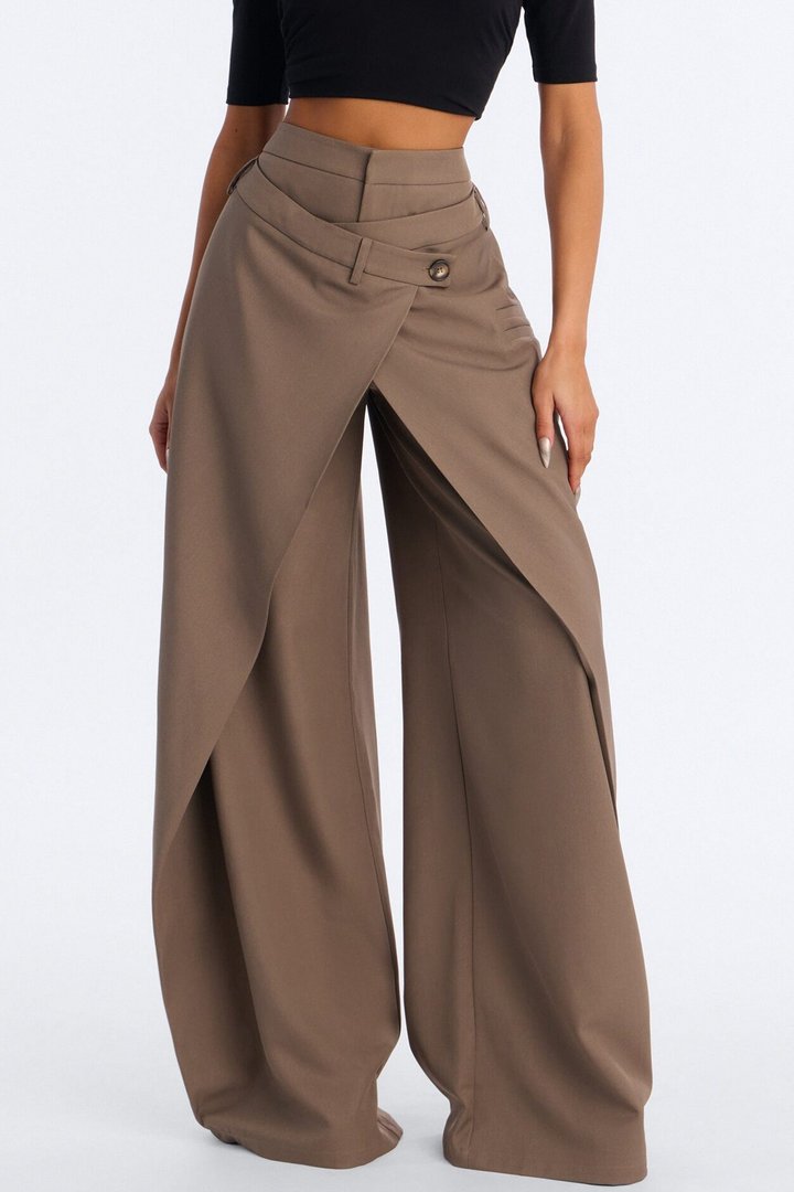 Tall Seeing Double Wide Leg Wrap Front Trouser - Caffe