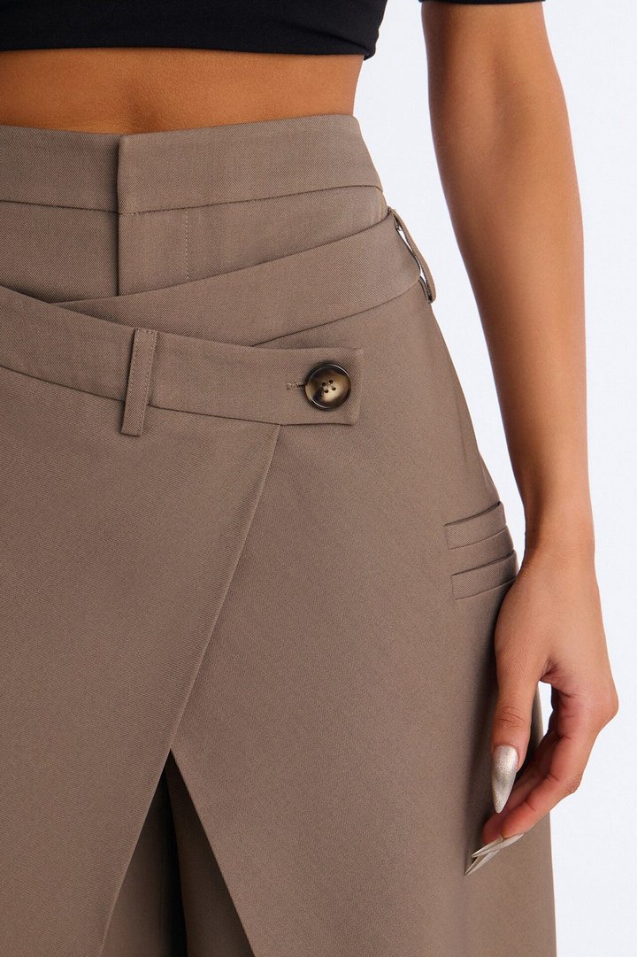 Tall Seeing Double Wide Leg Wrap Front Trouser - Caffe