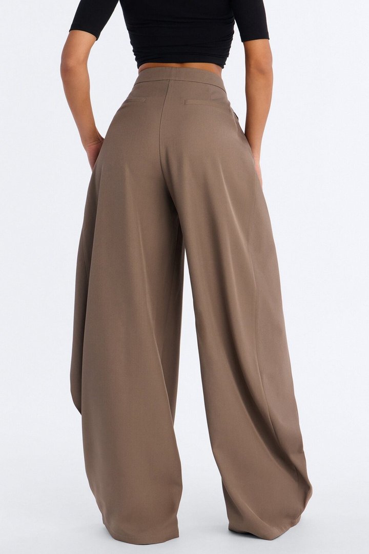 Tall Seeing Double Wide Leg Wrap Front Trouser - Caffe