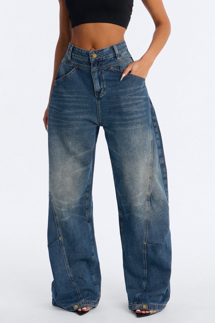 Know The Vibes High Rise Hem Adjuster Jeans - Dark Wash