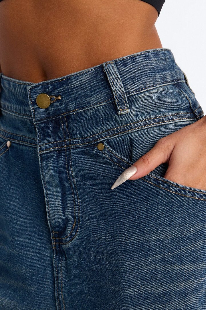 Know The Vibes High Rise Hem Adjuster Jeans - Dark Wash