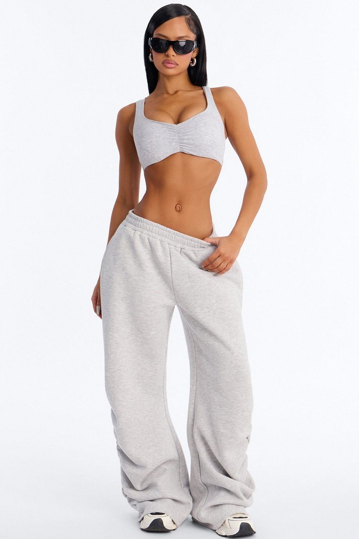 Meghan Ruched Leg Fleece Lounge Pant - Heather Grey