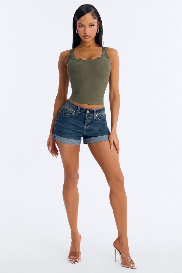 Kaia Curvy Stretch Booty Lifter Cuff Denim Shorts - Medium Wash