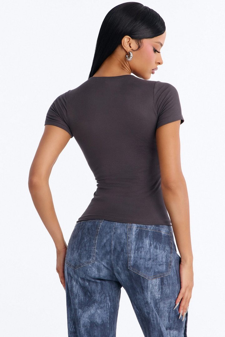Chloe Crew Neck Short Sleeve Tee - Charcoal