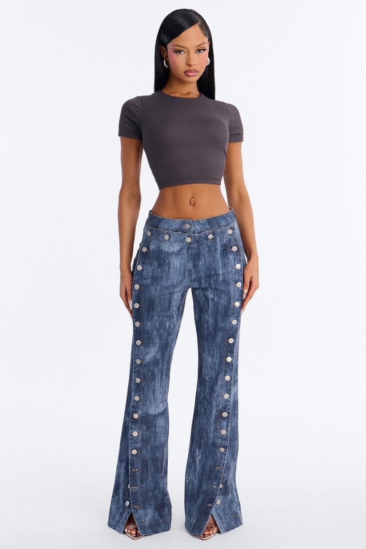 Yacht Thoughts Button Front Straight Leg Pant - Blue Wash