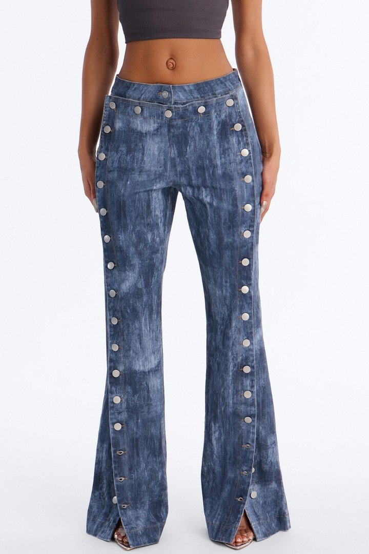 Yacht Thoughts Button Front Straight Leg Pant - Blue Wash