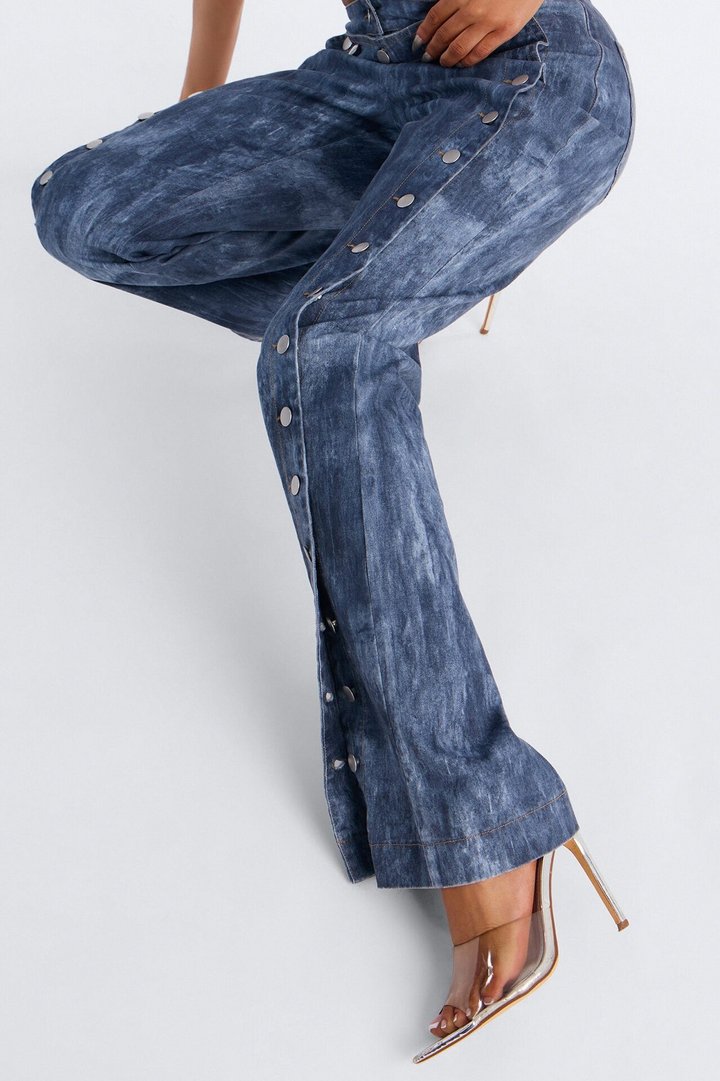 Yacht Thoughts Button Front Straight Leg Pant - Blue Wash