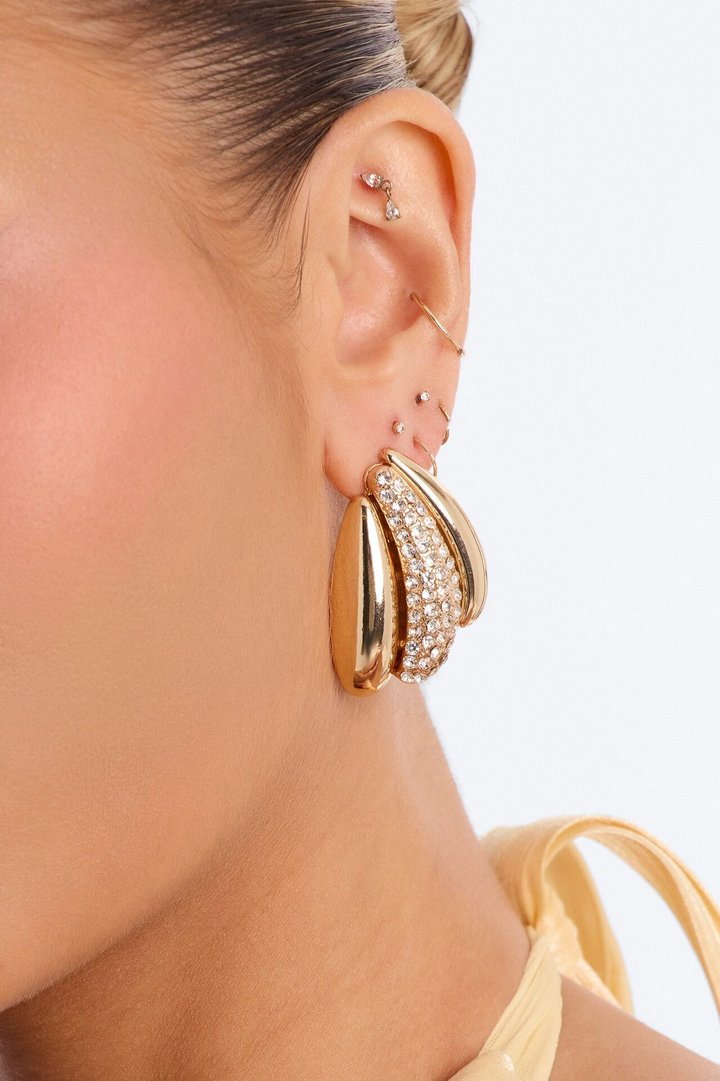 Dazzle Rhinestone Earrings - Gold