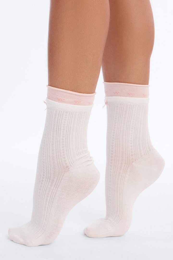 Bears And Bows 4 Pack Crew Socks - Pink/combo