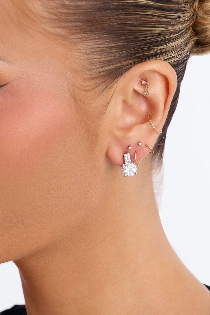 Cubic Zirconia Dazzle Them Stud Earrings - Silver