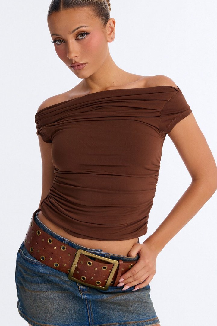 Prairie Gold Wide Faux Leather Belt - Cognac