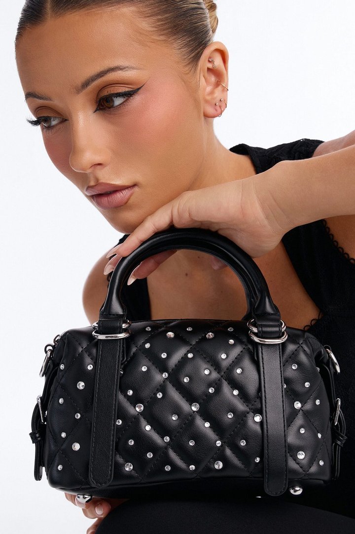 Rain Drops Faux Leather Satchel Handbag - Black