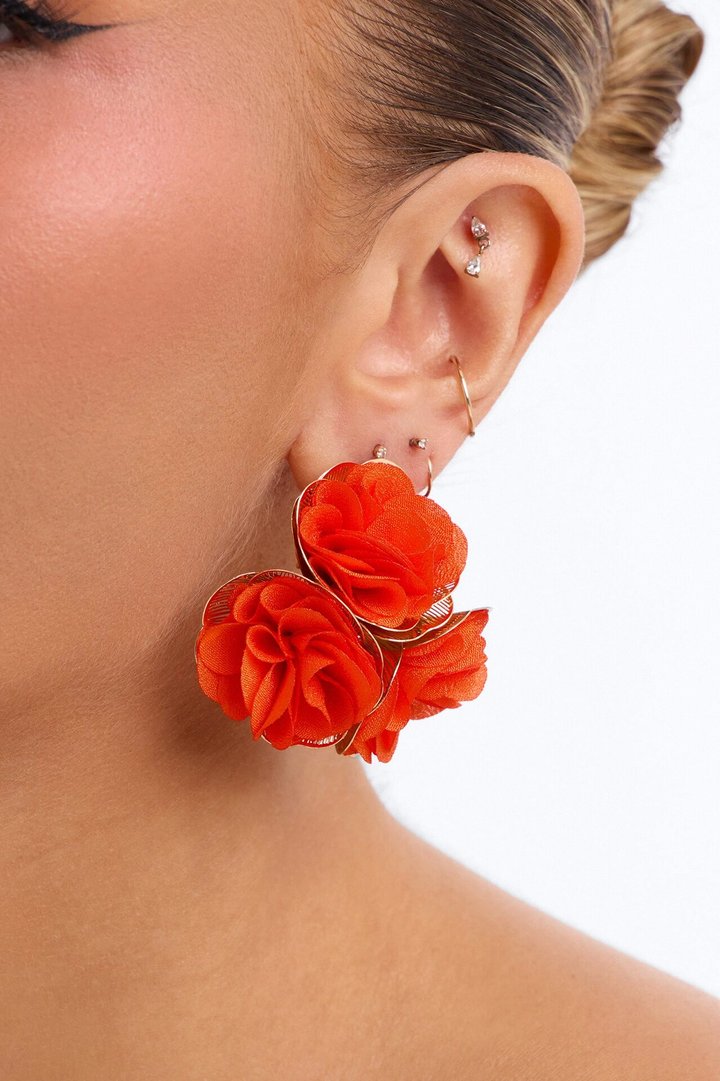 Burst Of Love Floral Earrings - Orange