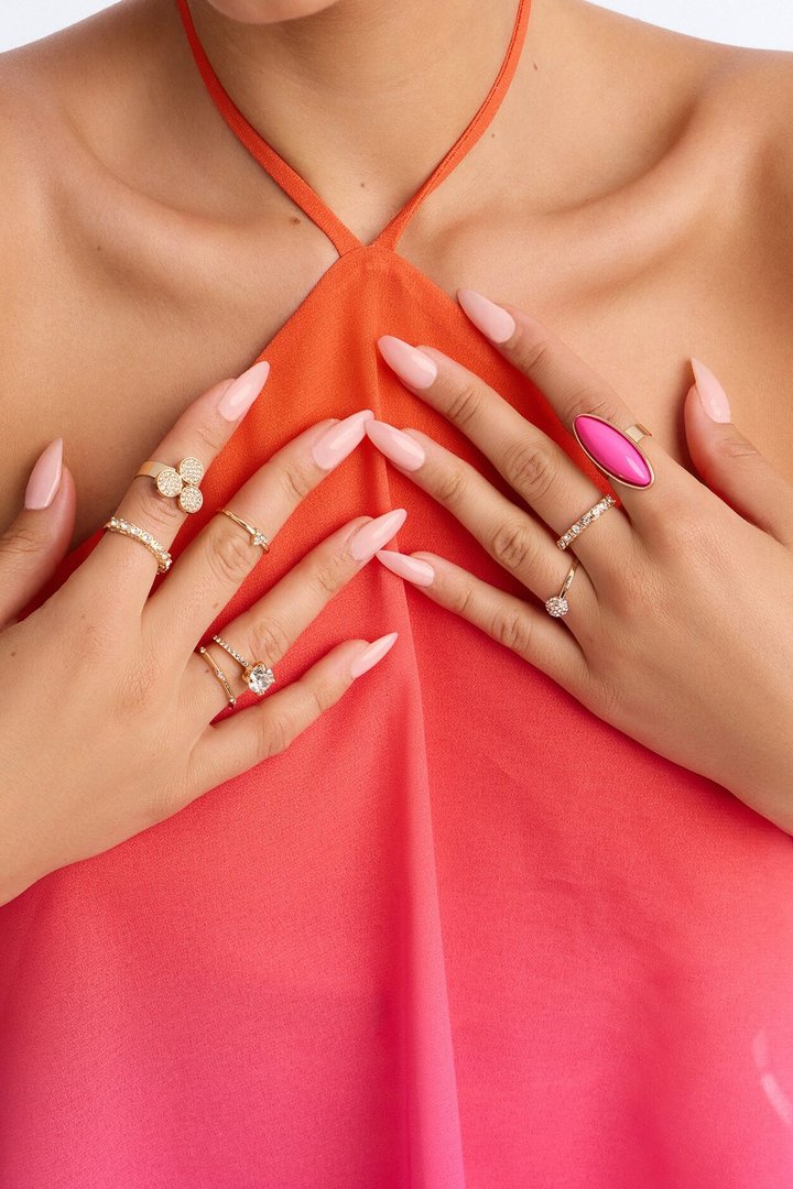Always Pretty 8 Piece Ring Set - Gold/Pink