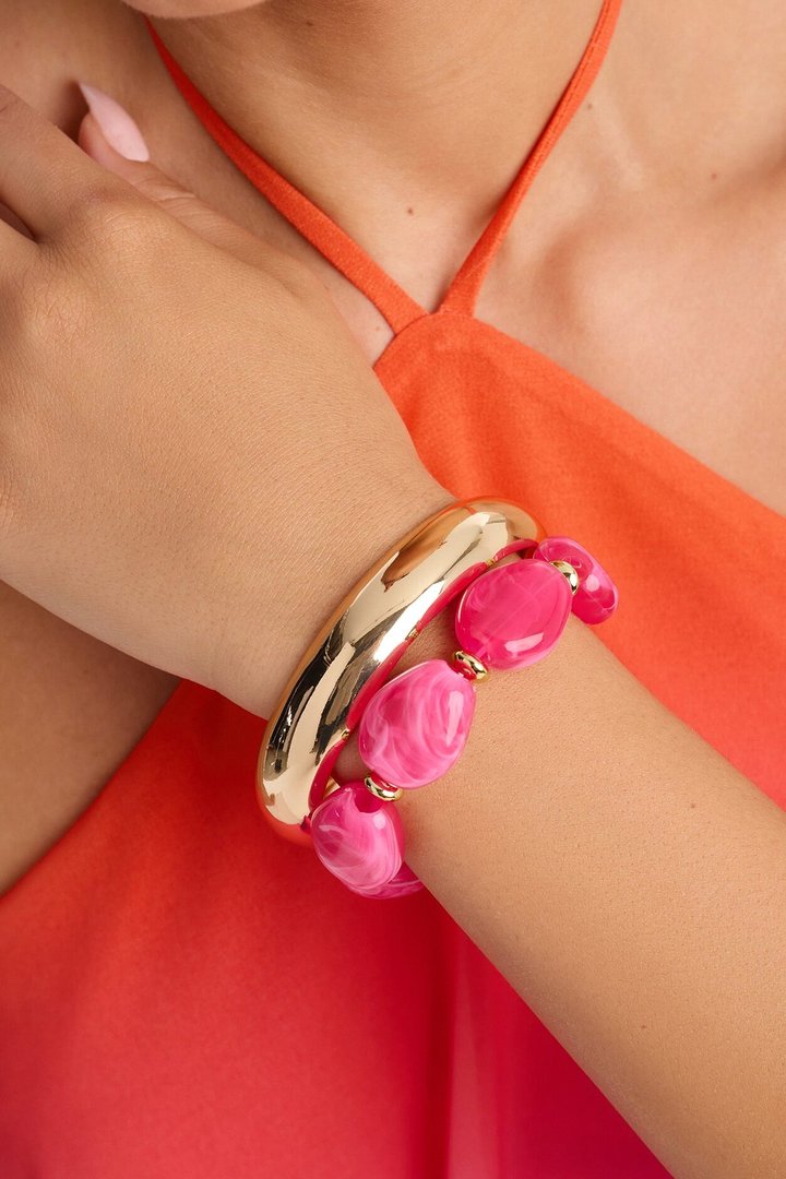 Tropical Cutie 2 Piece Bracelet Set - Gold/Pink