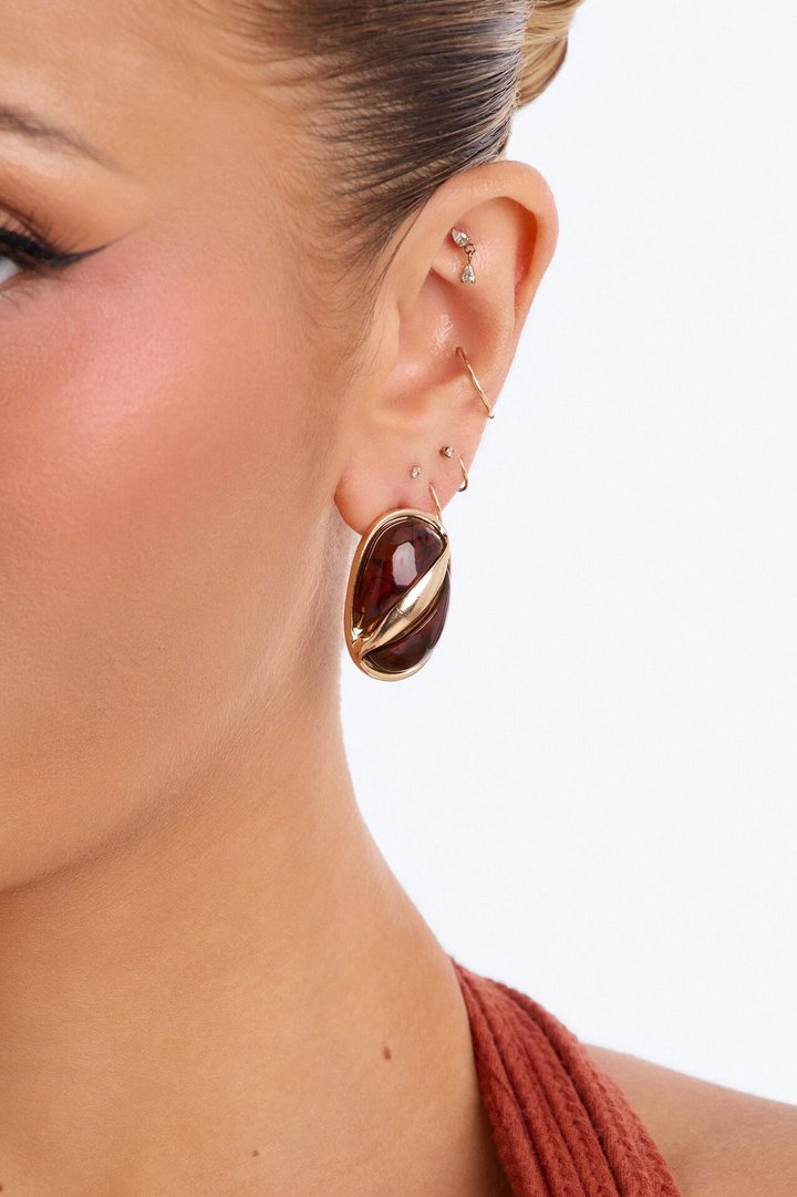 Afterglow Jeweled Stud Earrings - Gold/Brown