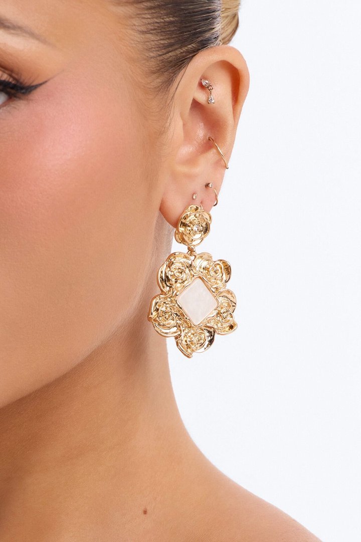 Glided Hardware Drop Earrings - Gold