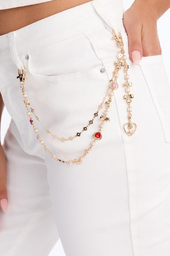Hearts And Roses Pant Chain - Gold/Multi