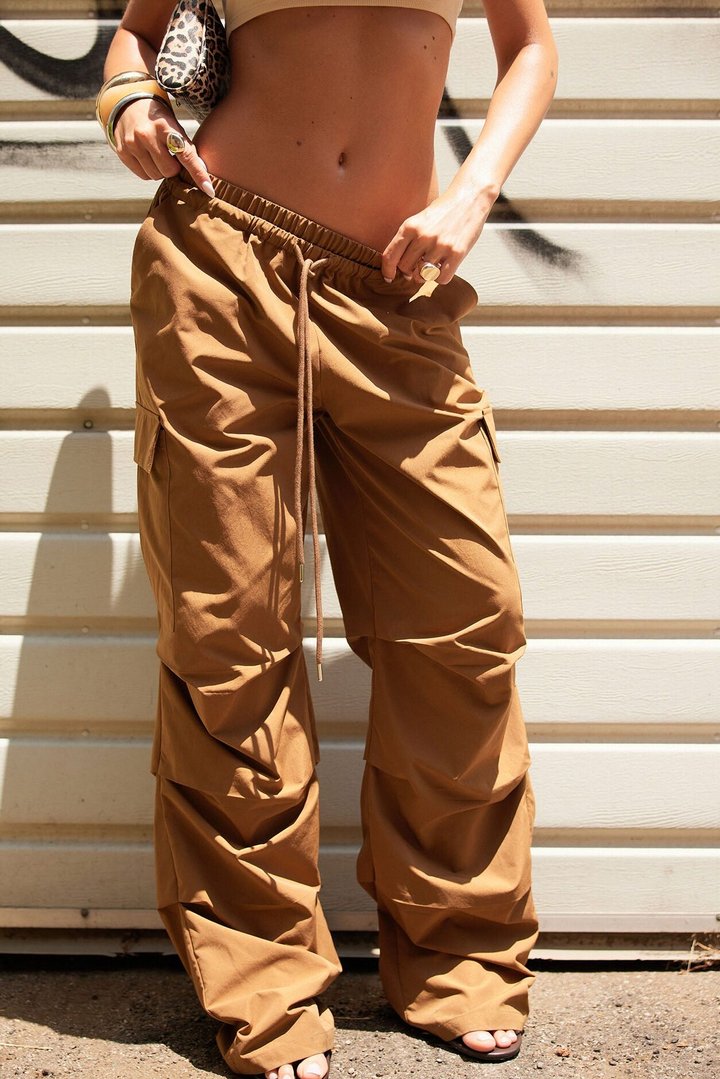 Samara Windbreaker Stacked Wide Leg Pant - Camel