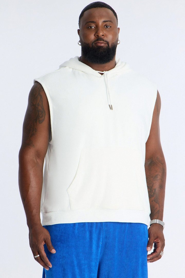 Classic Terry Cloth Sleeveless Hoodie - White