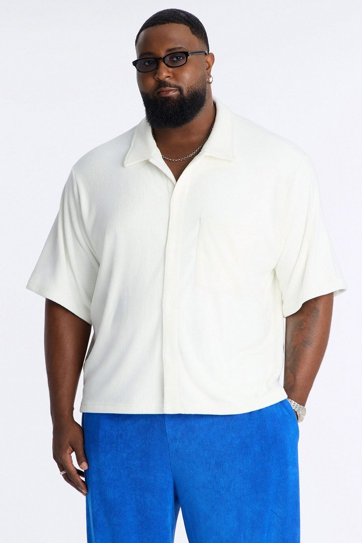 Classic Terry Cloth Button Up Shirt - White