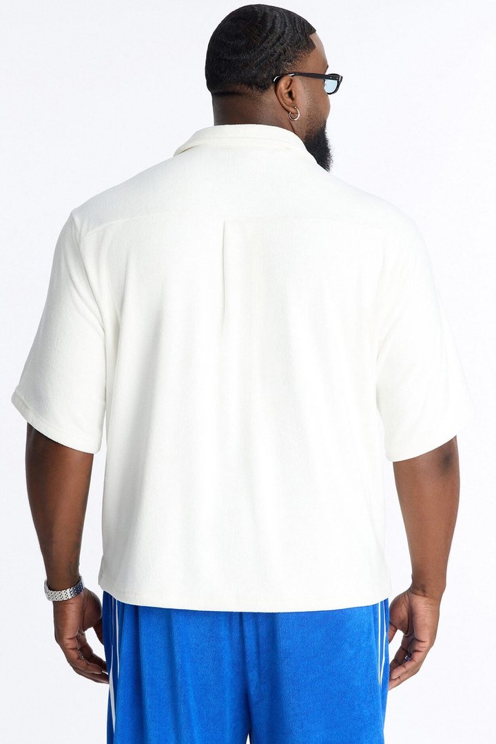 Classic Terry Cloth Button Up Shirt - White