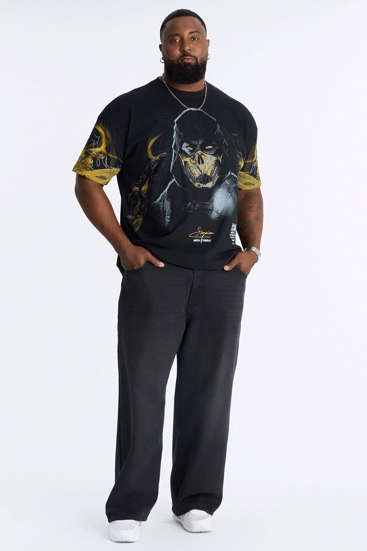 Mortal Kombat Scorpion Heavy Weight Boxy Short Sleeve Tee - Black