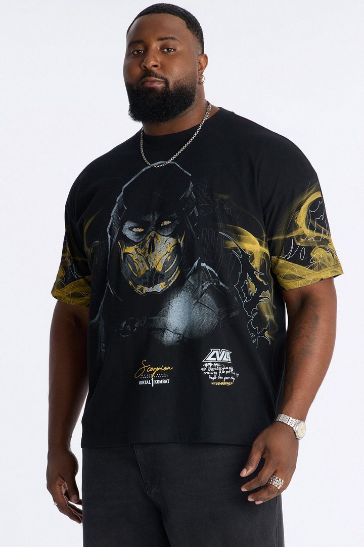 Mortal Kombat Scorpion Heavy Weight Boxy Short Sleeve Tee - Black