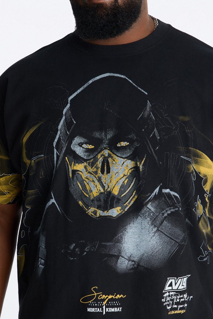 Mortal Kombat Scorpion Heavy Weight Boxy Short Sleeve Tee - Black