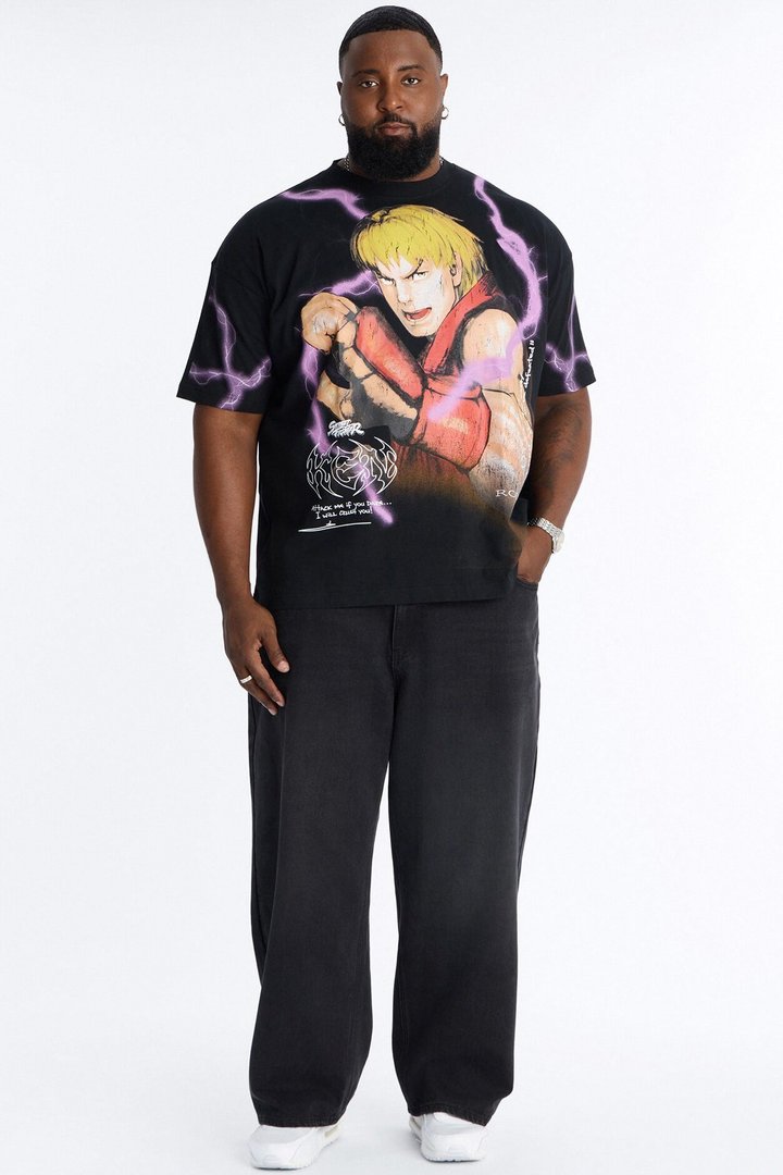 Street Fighter Ken Heavy Weight Boxy Short Sleeve Tee - Black