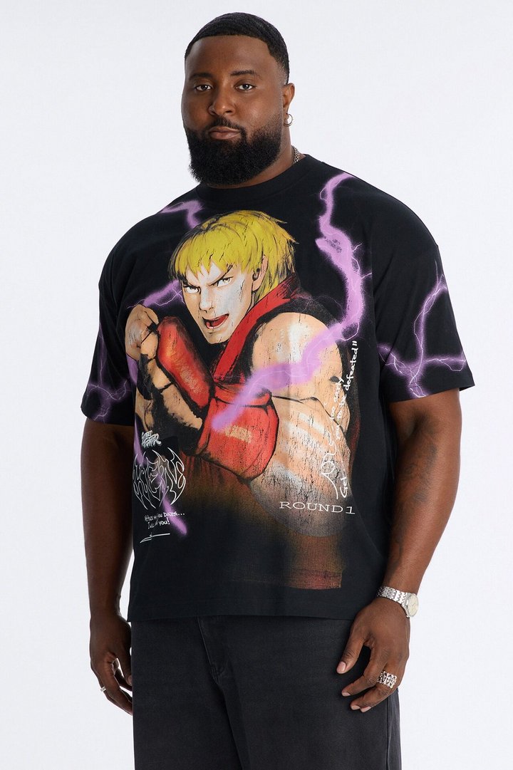 Street Fighter Ken Heavy Weight Boxy Short Sleeve Tee - Black