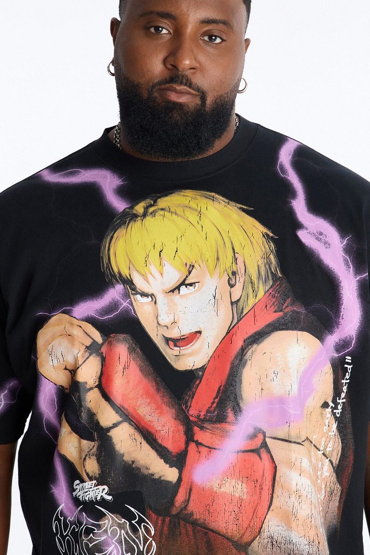 Street Fighter Ken Heavy Weight Boxy Short Sleeve Tee - Black