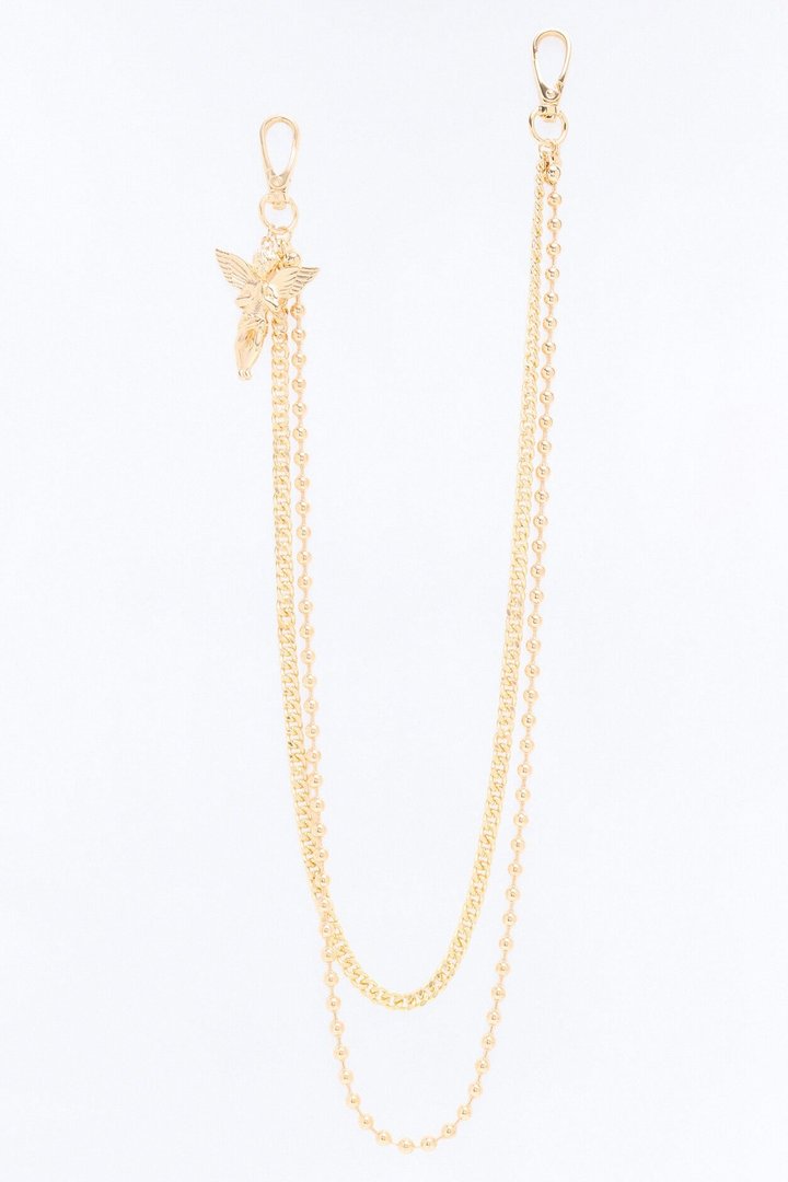 Angel Pendant Layered Pant Chain - Gold