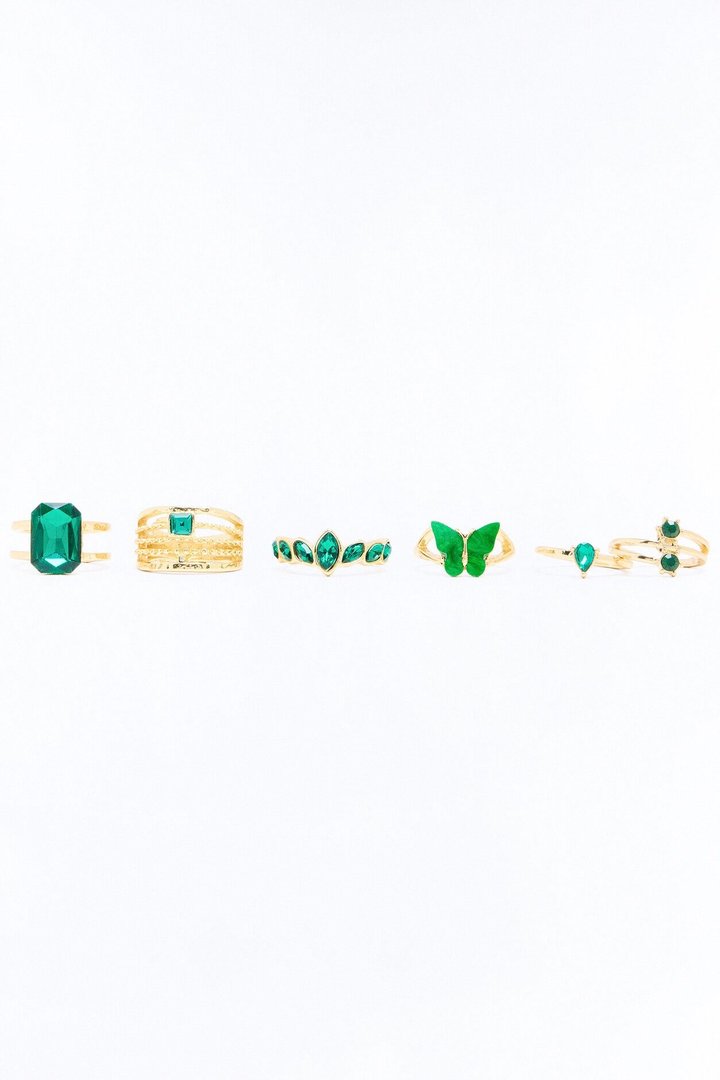Be Honest With Me 6 Piece Ring Set - Gold/Green