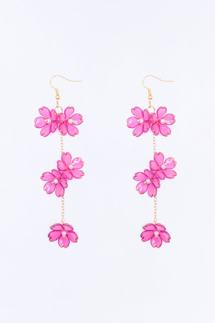 Grow Apart Floral Linear Earrings - Fuchsia