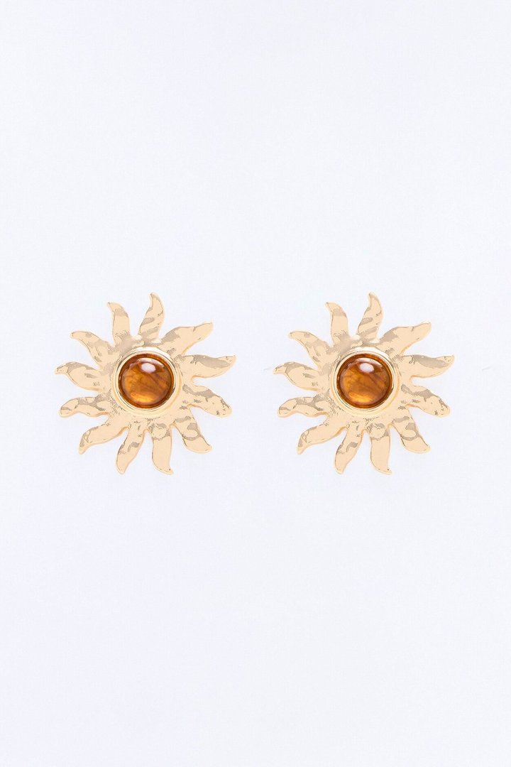 Golden Sun Jeweled Stud Earrings - Gold/Brown