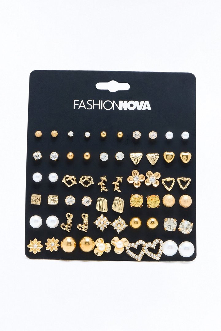 All My Favorites 30 Pair Multi Earring Set - Gold