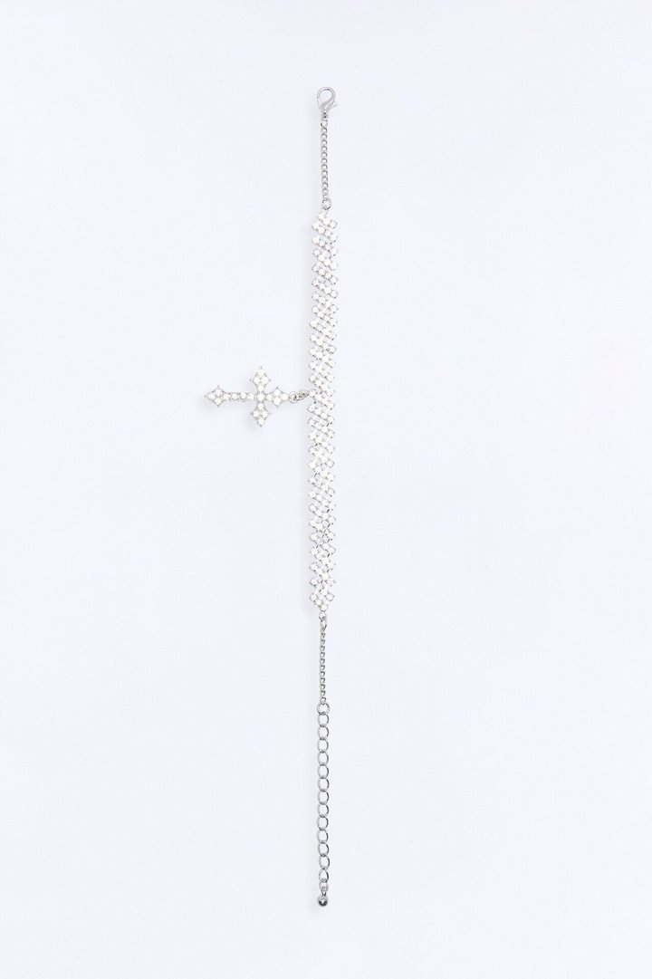 Faith Essence Rhinestone Anklet - Silver