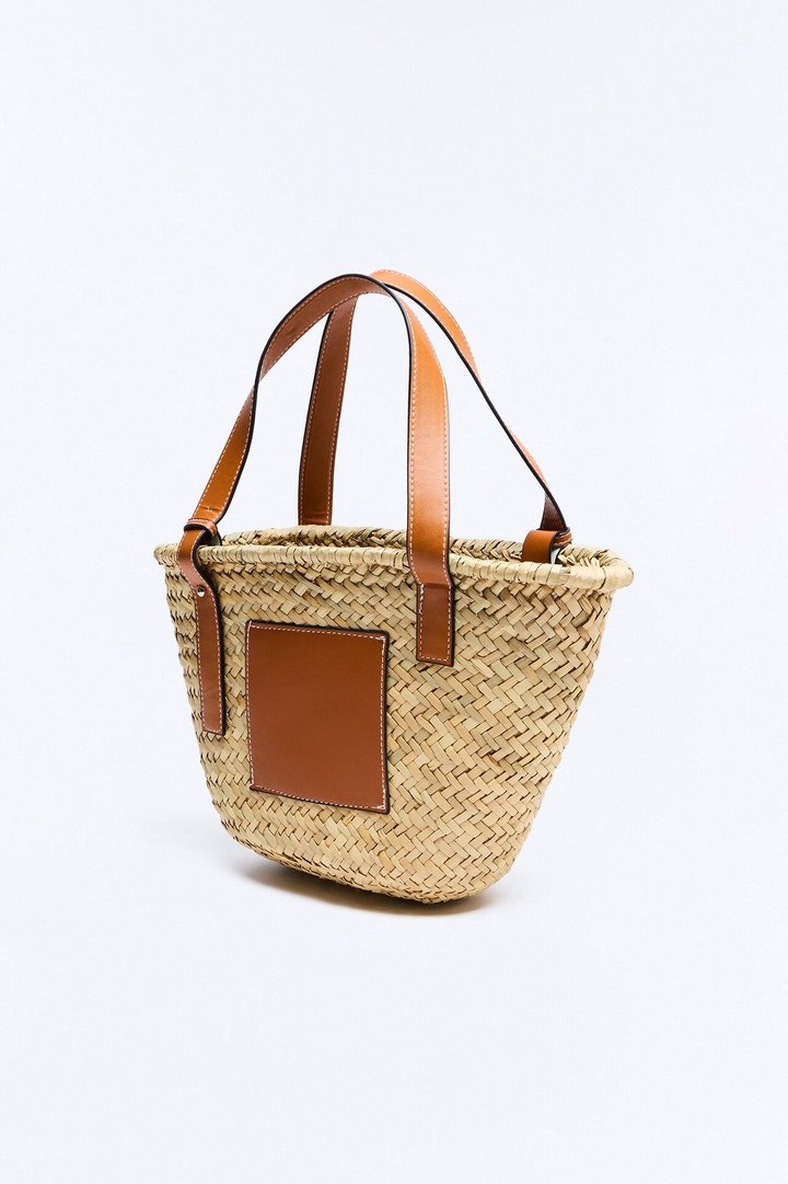 Sunday Picnic Straw Straw Tote Handbag - Natural/Combo