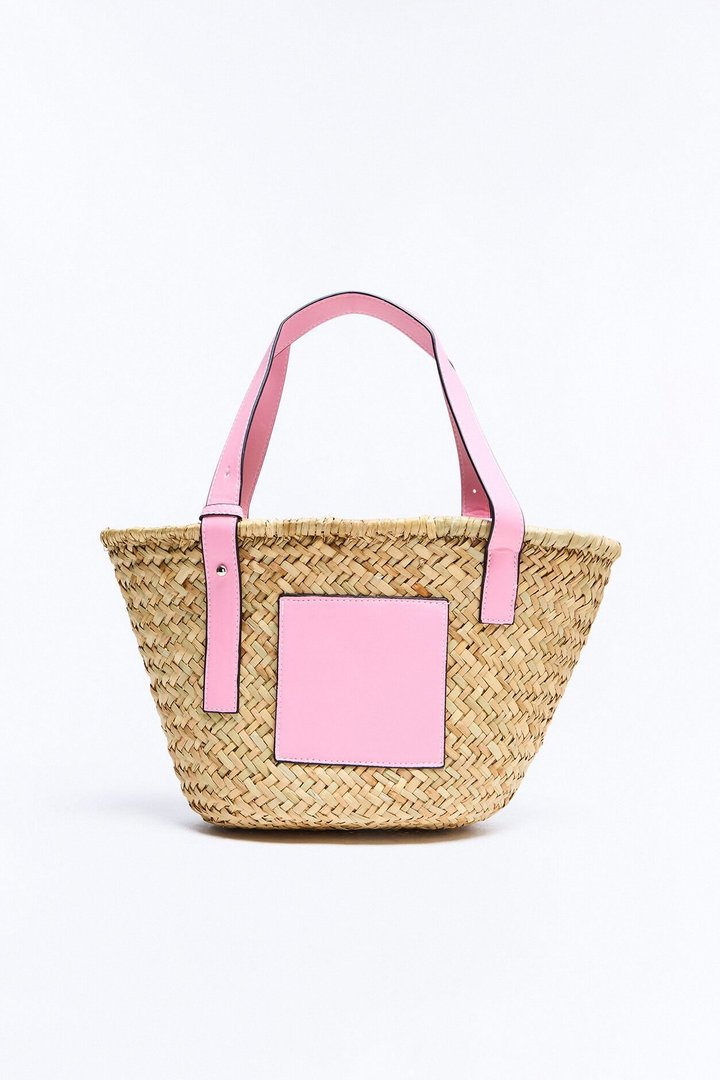 Sunday Picnic Straw Straw Tote Handbag - Pink/combo