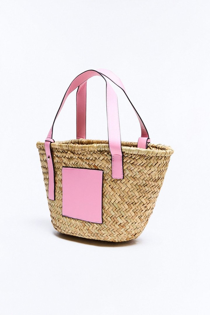 Sunday Picnic Straw Straw Tote Handbag - Pink/combo