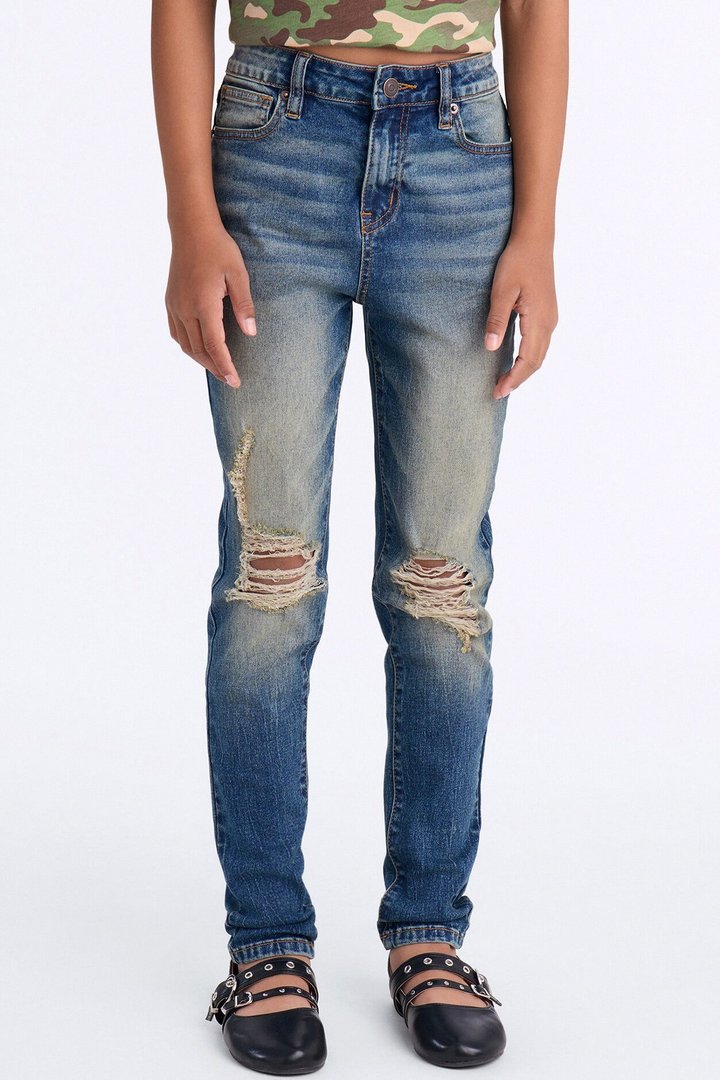 Mini Kelly Ripped Tinted Stretch Skinny Jeans - Dark Denim