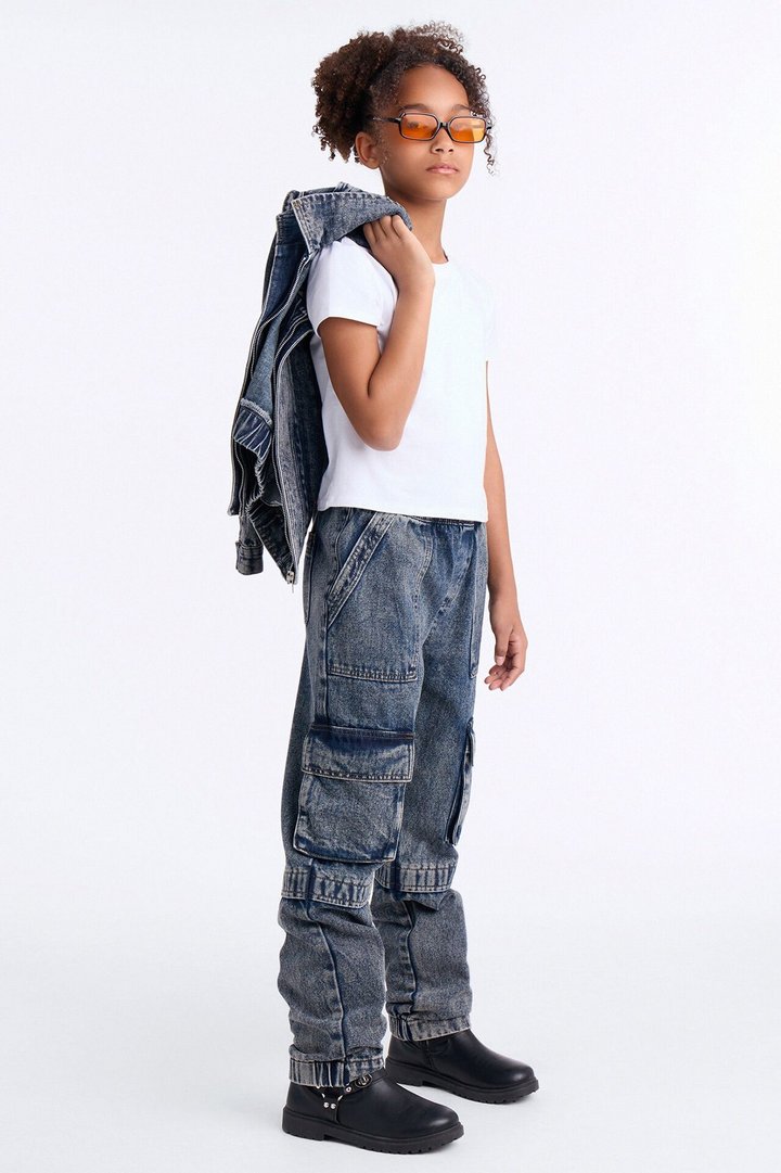 Mini Get To You Cargo Jogger Jeans - Acid Wash Blue