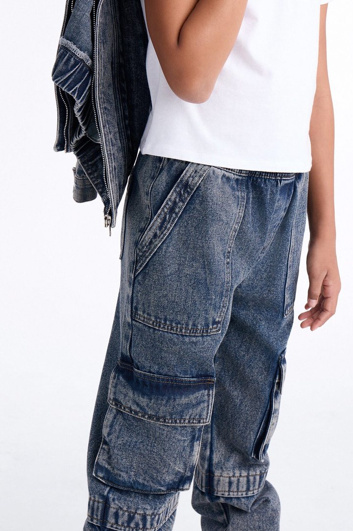 Mini Get To You Cargo Jogger Jeans - Acid Wash Blue